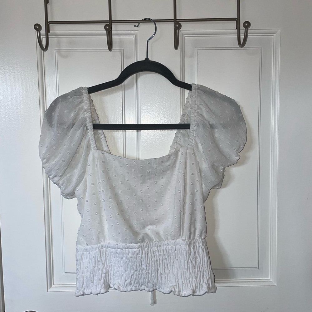 Cute White Puff Sleeve Lace Up Blouse